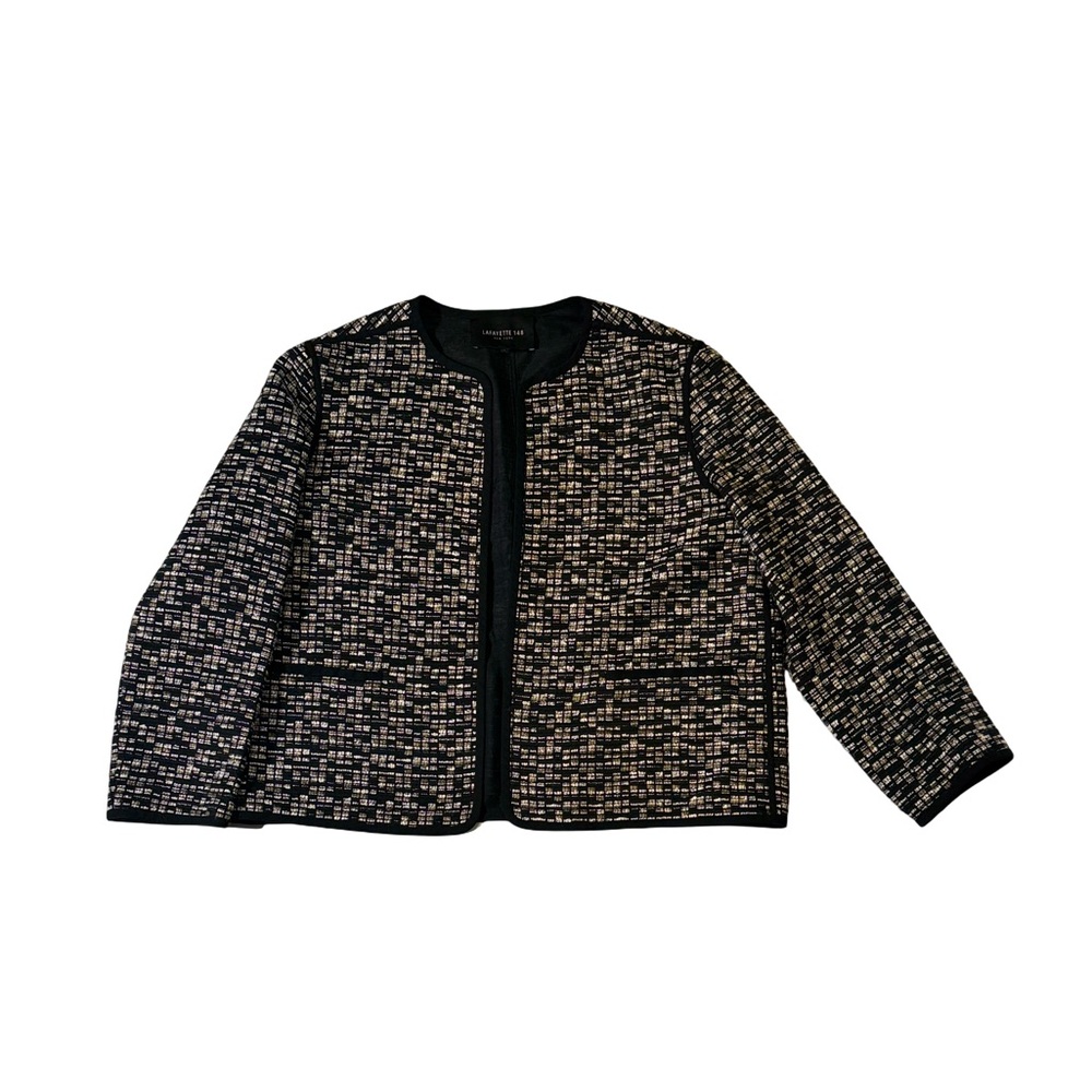 Lafayette 148 womens L Large beige black textured open front blazer jacket EUC